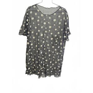 SHEIN Black Sheer Daisy Print Mesh Top Size L